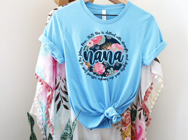 NANA floral circle she is clothed with strength DTF transfer