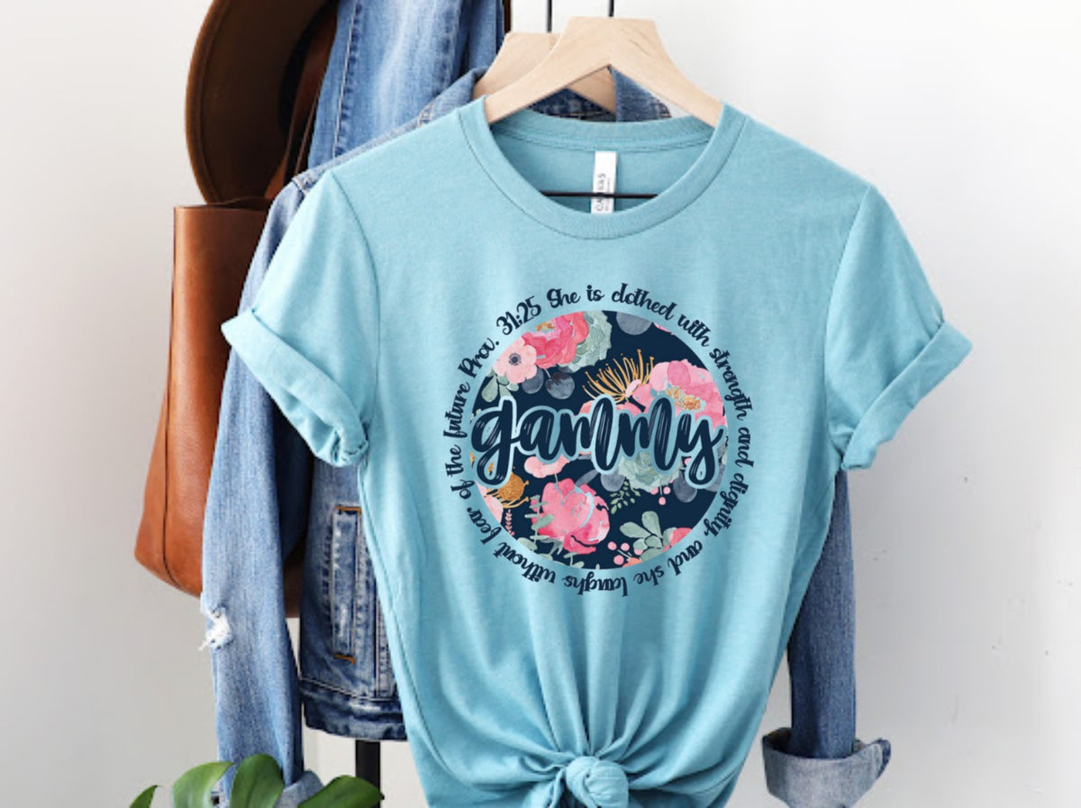 GAMMY floral circle she is clothed with strength DTF transfer