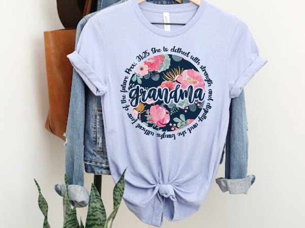 GRANDMA floral circle she is clothed with strength DTF transfer