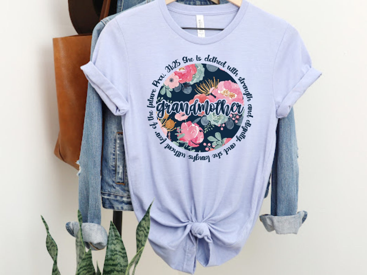 GRANDMOTHER floral circle she is clothed with strength DTF transfer