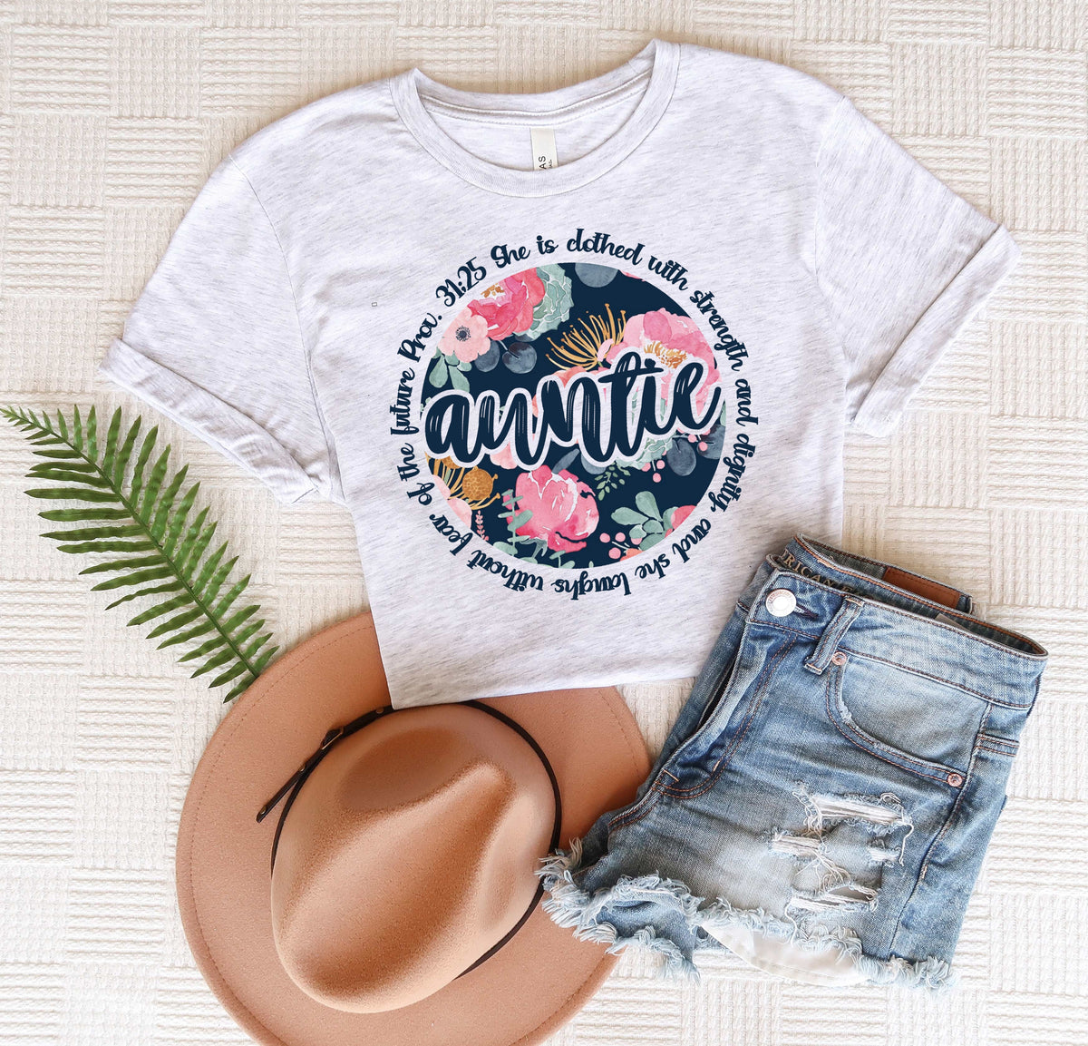 Auntie floral circle she is clothed with strength DTF transfer