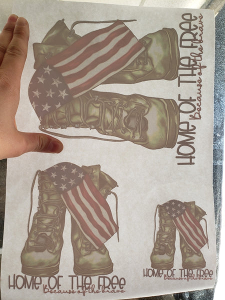 Home of the free because of the brave boots INCLUDES 1 YOUTH, 1 INFANT,1 KOOZIE