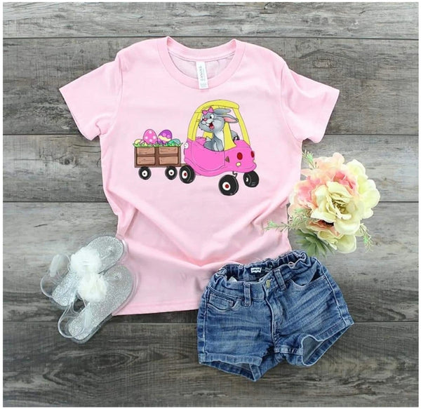 INFANT GIRLS PINK Coupe car with Easter eggs HIGH HEAT screen print transfer