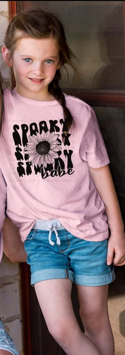 Spooky babe with sunflower YOUTH BLACK  screen print transfer