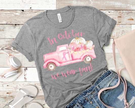 In October we wear pink TRUCK with flowers 8335 DTF TRANSFER