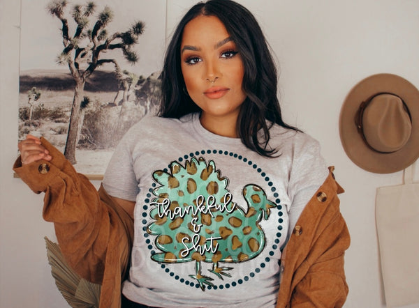 Thankful and Shit Leopard Teal Turkey in circle 112283 DTF TRANSFER