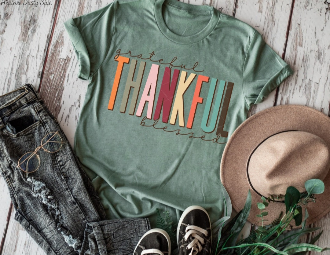 Grateful thankful blessed colorful (BB)HIGH HEAT screen print transfers