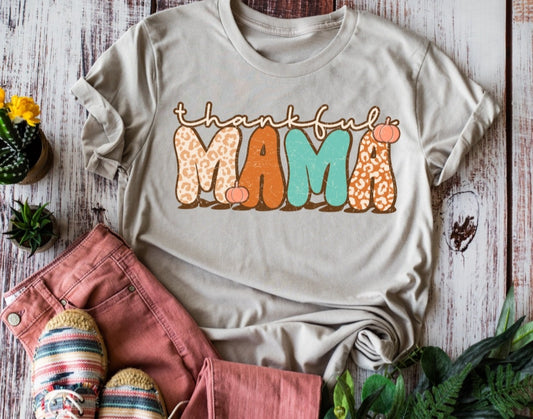 Thankful mama (orange/teal/leopard with 2 pumpkins) (BB)HIGH HEAT screen print transfers start ship 10/14