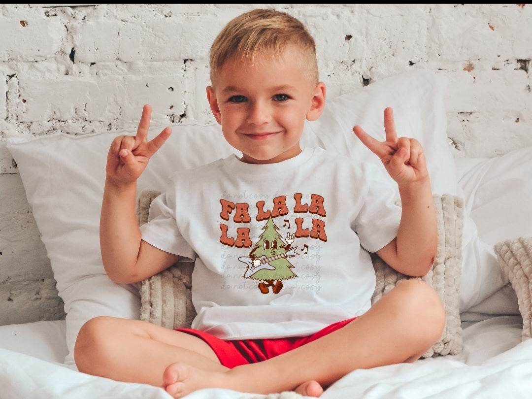 Fa la la la la with tree and BLUE guitar distressed 8621DTF TRANSFER