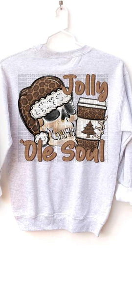 Jolly 'ole soul skellie with leopard santa hat and coffee 16985 DTF TRANSFER