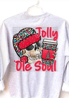 Jolly 'ole soul skellie with colorful santa hat and coffee 1026 DTF TRANSFER