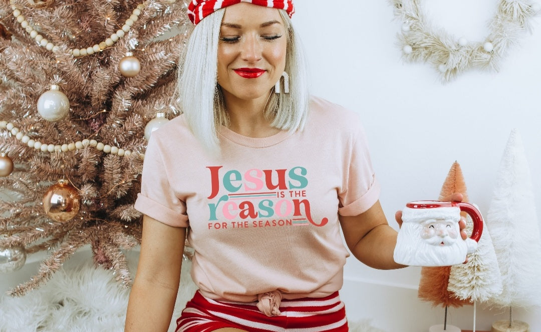Jesus is the reason for the season retro Red Green Pink 1679 DTF TRANSFER