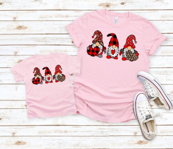 Valentine' Gnomes with buffalo plaid and leopard DTF TRANSFER
