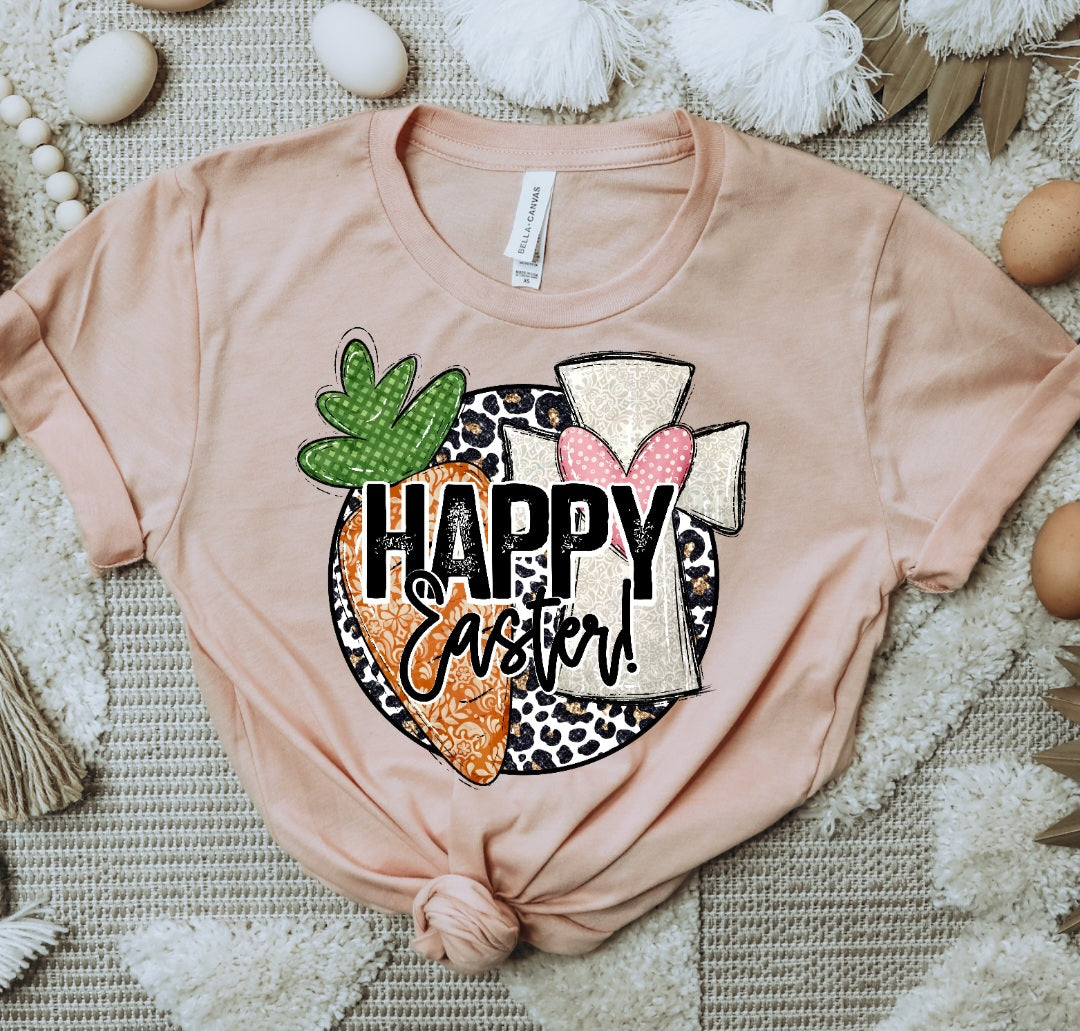 Happy Easter leopard circle carrot grey cross pink heart DTF TRANSFER