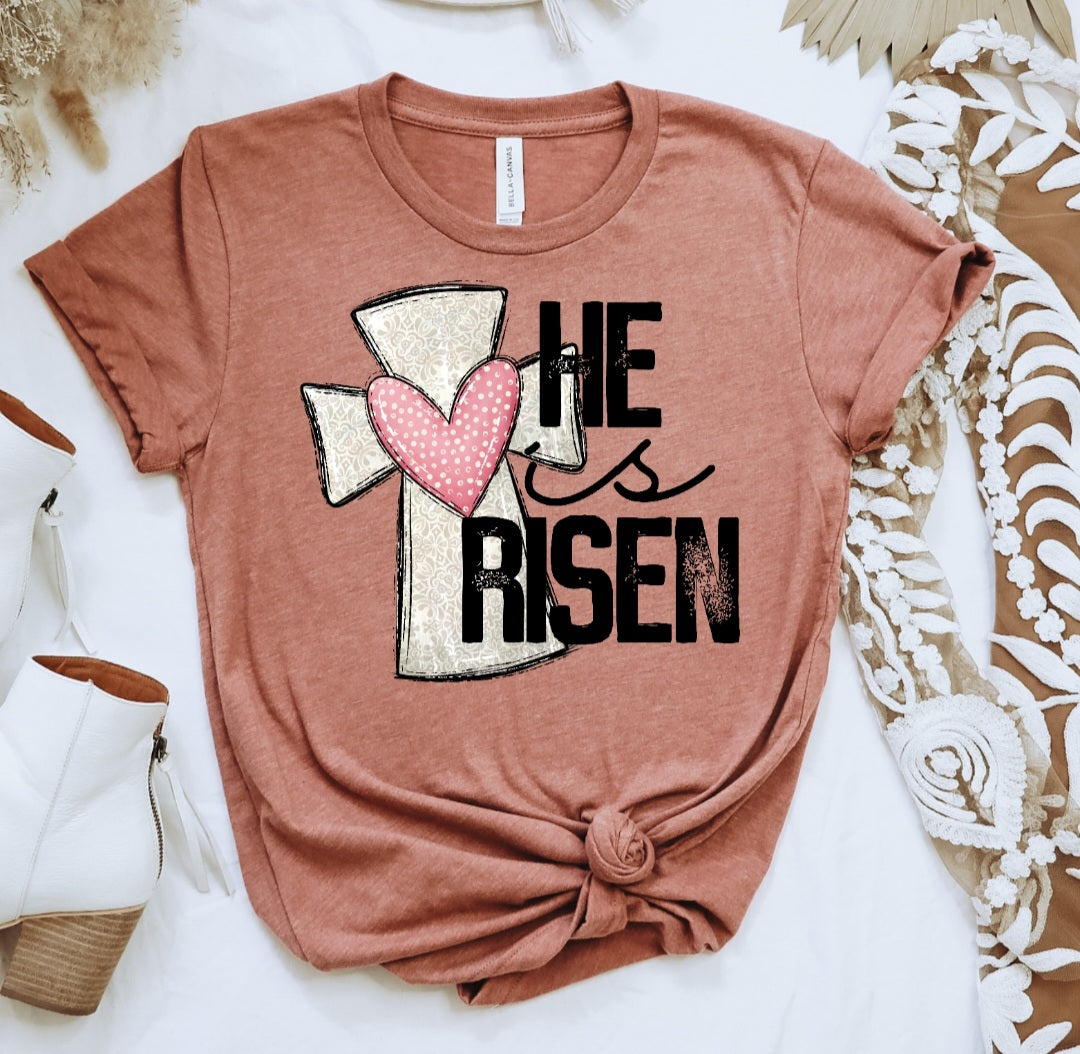 He is risen grey cross pink heart NO BUNNY DTF TRANSFER