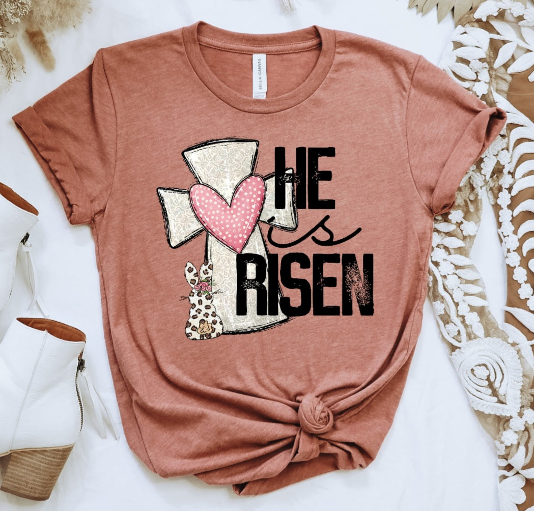 He is risen grey cross pink heart leopard bunny DTF TRANSFER