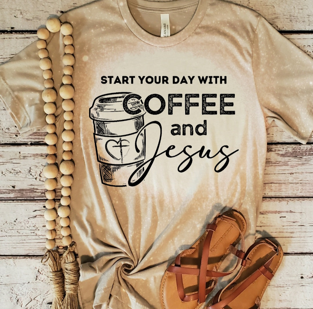 Start your day with coffee and Jesus BLACK font DTF Transfer