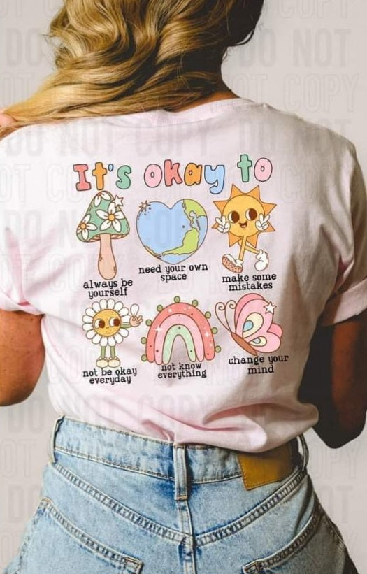 It's okay to collage mushroom world heart sun daisy rainbow butterfly (SBB) DTF transfer