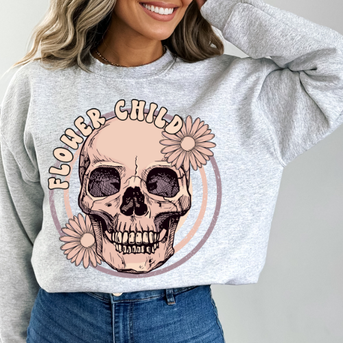 Flower Child (peach Skully Flowers) DTF TRANSFER