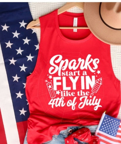 Sparks start a flyin like the 4th of July WHITE screen print transfer