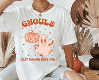 Ghouls just wanna have fun (orange with pumpkin and ghost) grunge 8352 DTF TRANSFER
