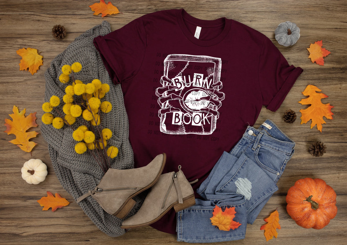 Burn book WHITE screen print transfer