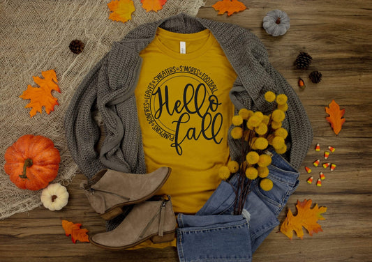 Hello fall circle screen print transfer