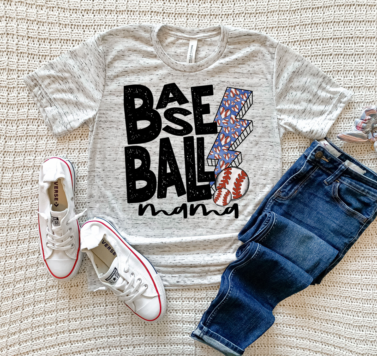 Baseball Mama (grunge letters, lightning bolt) DTF TRANSFER