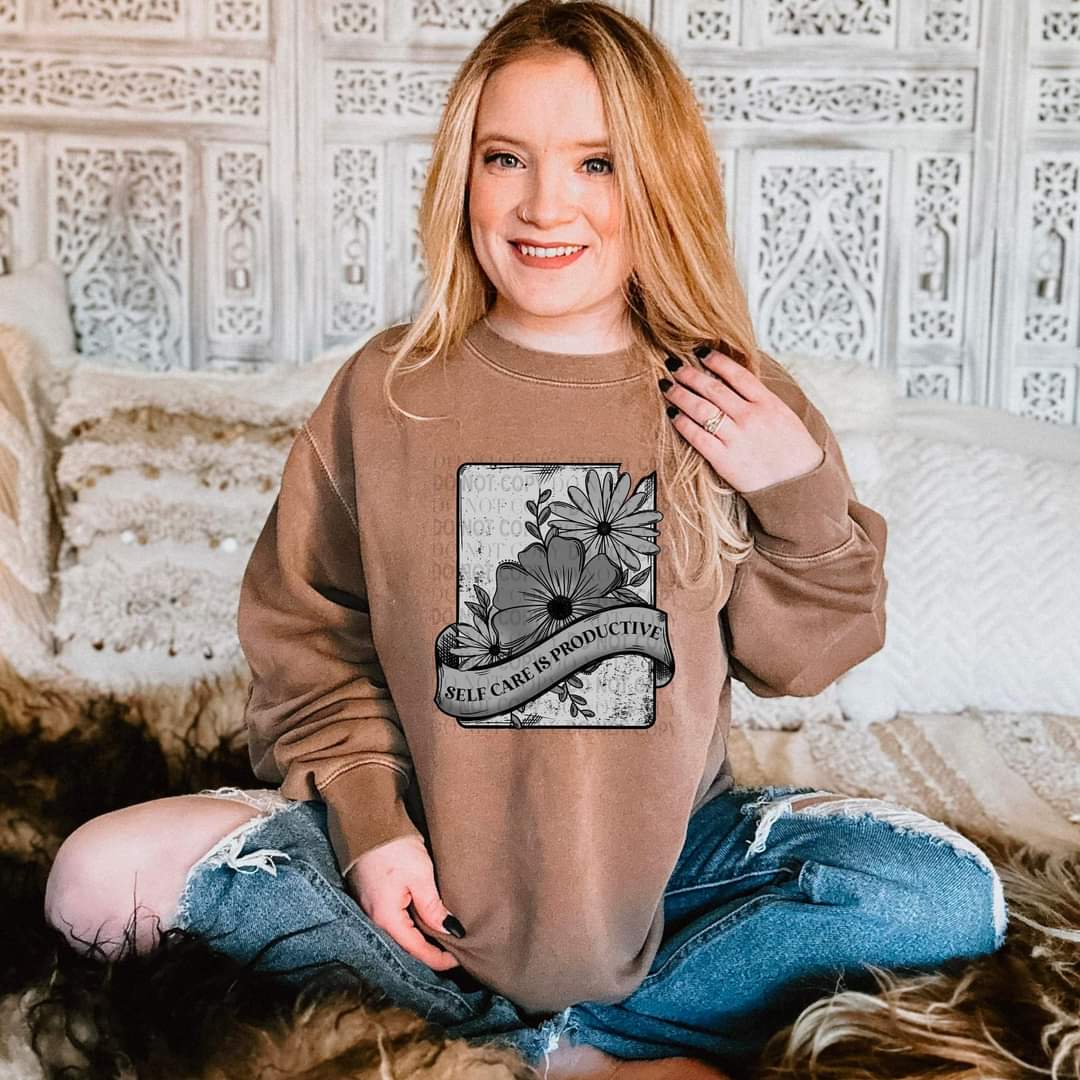 Self Care is Productive Black and Gray DTF TRANSFER