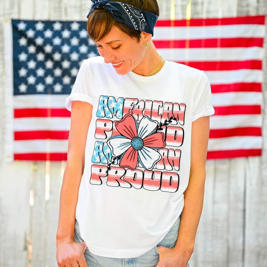 American proud (patriotic colors with flower) DTF TRANSFER