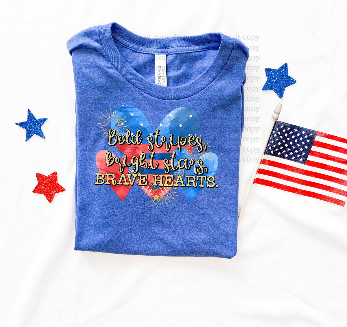 Bold Stripes Bright Stars Brave Hearts BLACK DTF TRANSFER