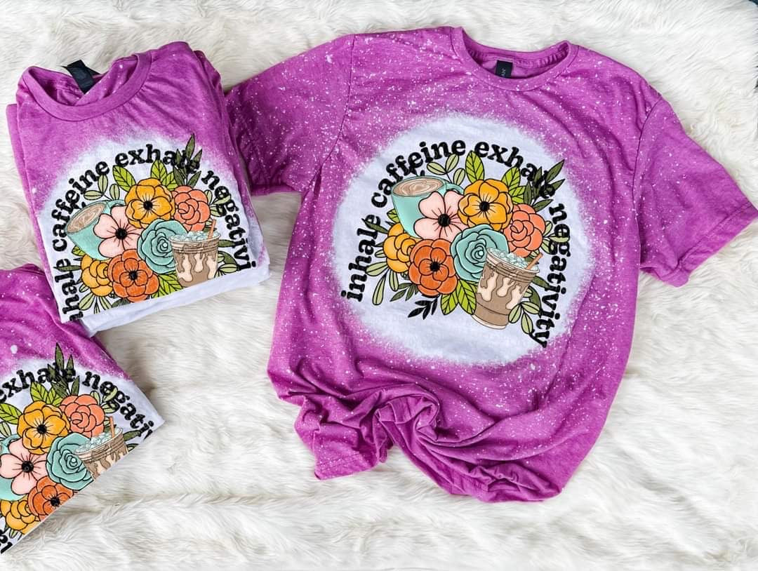 Inhale caffeine exhale negativity (coffee cups with bright florals) DTF TRANSFER