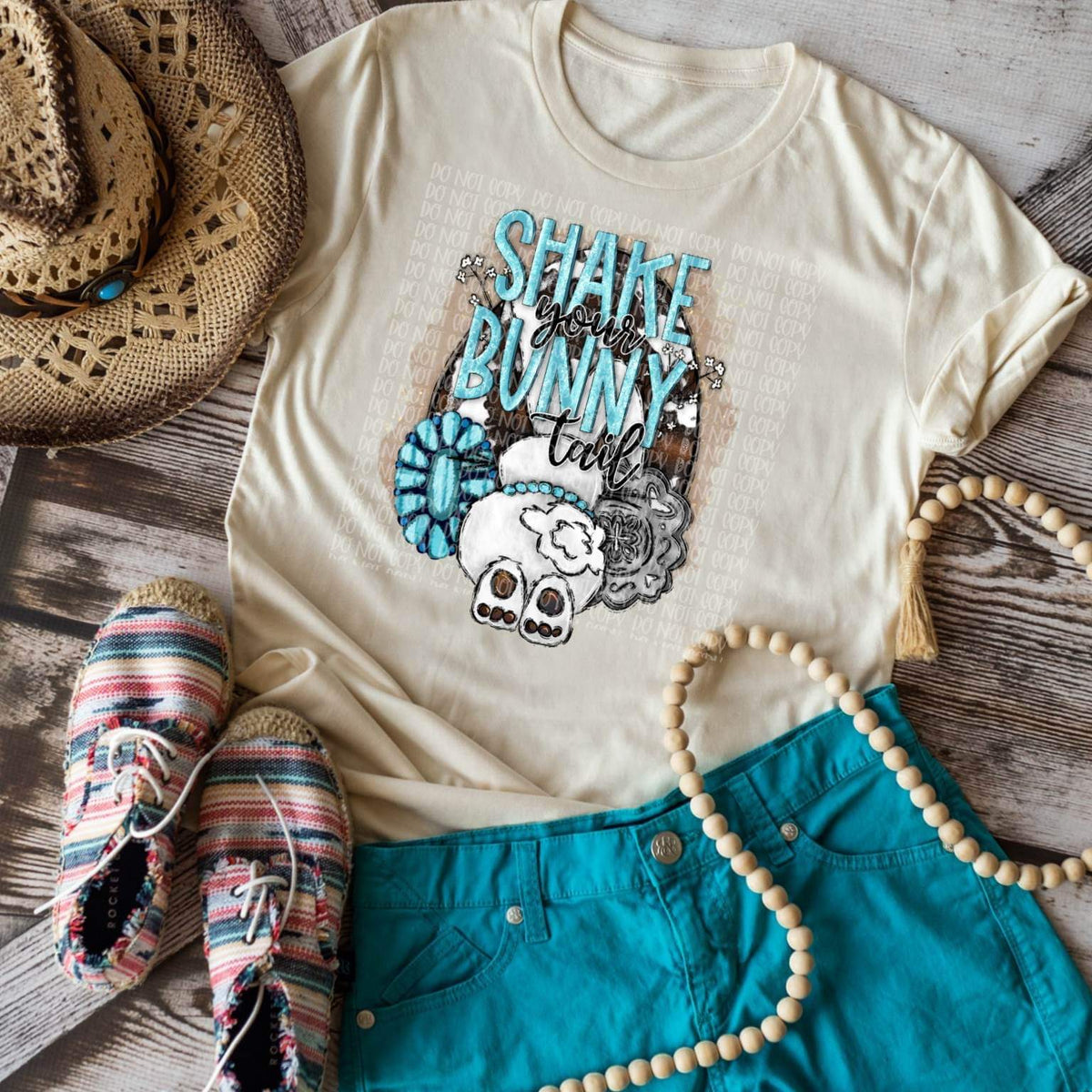 Shake Your Bunny Tail blue turquoise western DTF TRANSFER