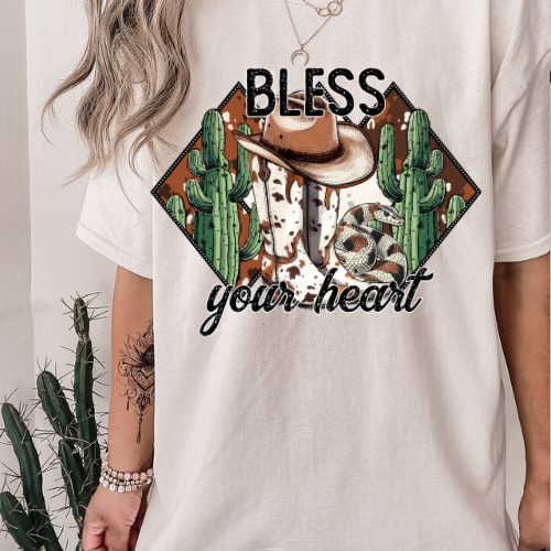 Bless Your Heart (Rattlesnake and Cactus) DTF TRANSFER