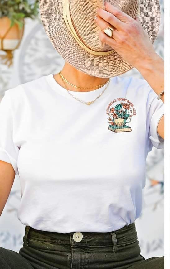 Antisocial moms book club CHOOSE SIZE cup with flowers and book DTF TRANSFER