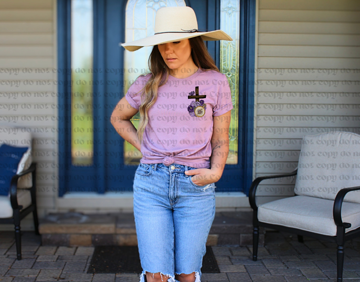 Cross with flowers and compass, matches a print with font (I'm a work in progress) 75363 DTF TRANSFER