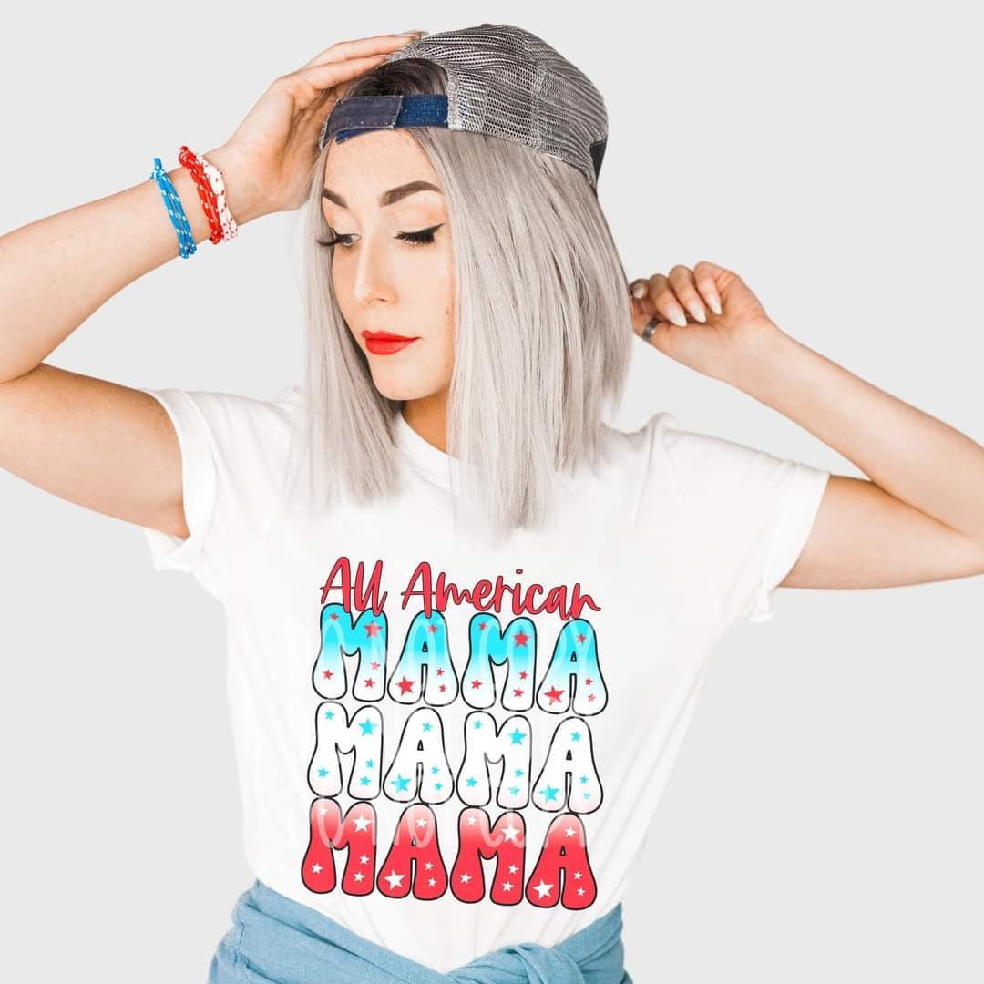 All American mama stacked (blue white red stars) 5071 DTF TRANSFER