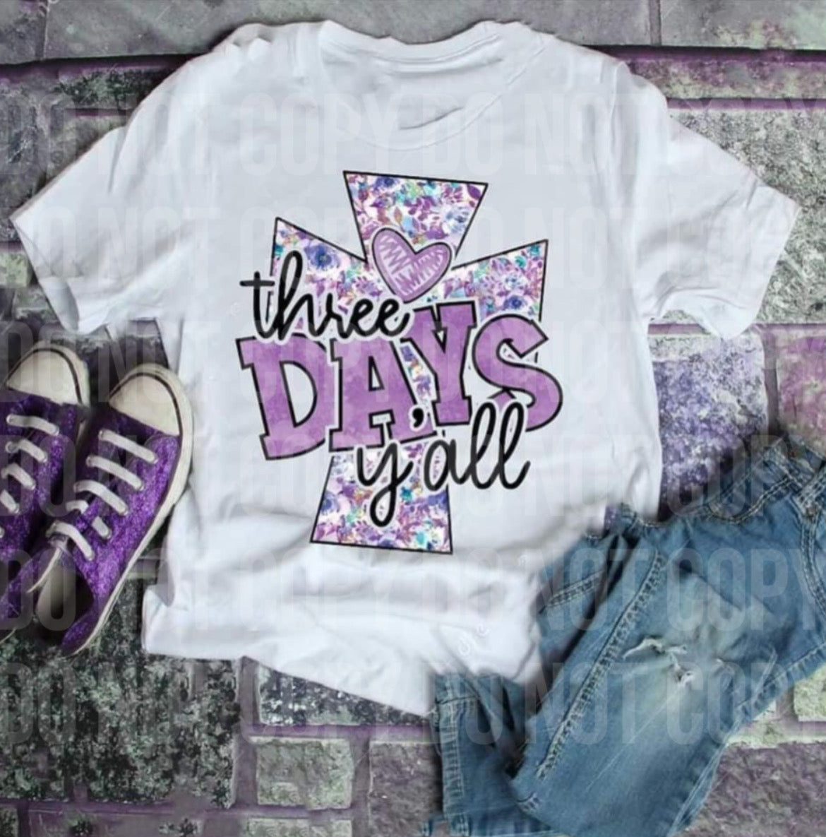 Three days y’all purple floral cross 5091 DTF TRANSFER