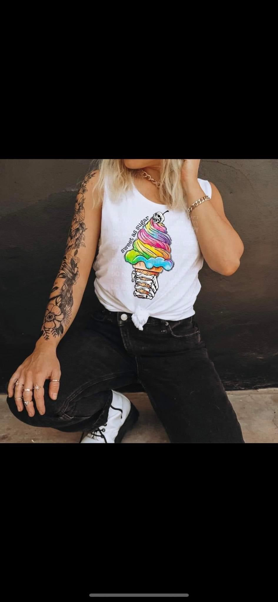 Sweet as Sugar colorful ice cream cone with skeleton hand DTF TRANSFER