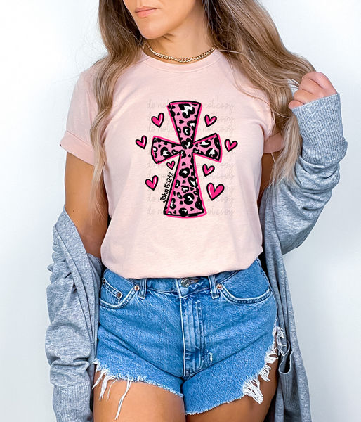 Pink Leopard Cross John 15: 12-13 7512 DTF transfer