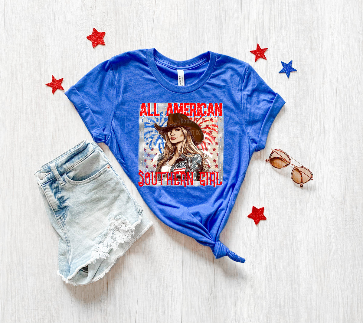 All American Southern Girl (cowgirl, fireworks, frame) DTF TRANSFER