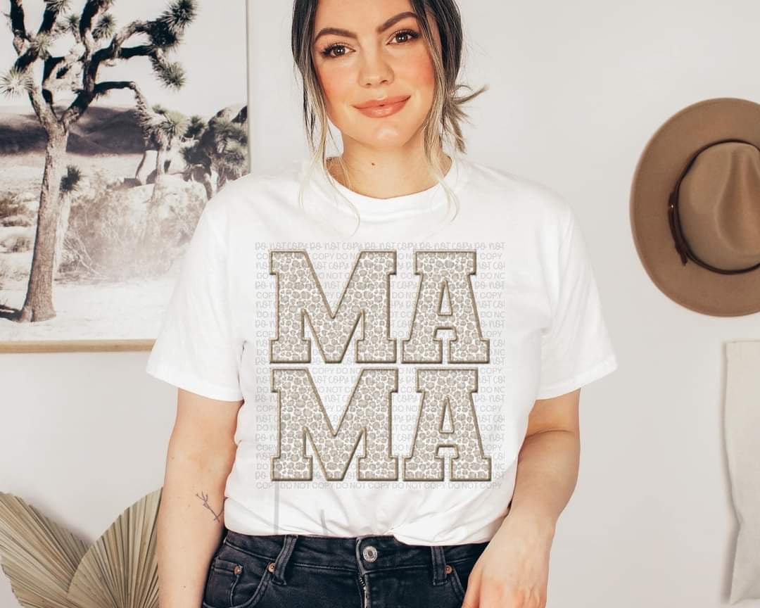Mama embroidery tan leopard (ma on top of ma) DTF TRANSFER