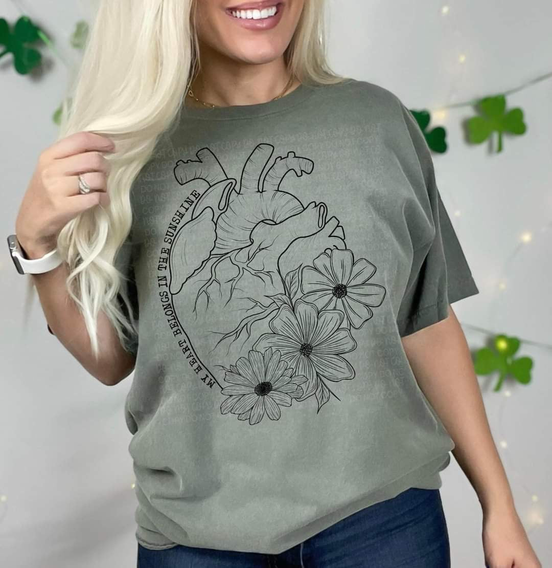 My heart belongs in the sunshine (heart anatomy with florals) DTF TRANSFER