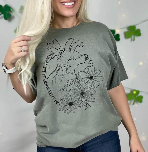 My heart belongs in the sunshine (heart anatomy with florals) DTF TRANSFER
