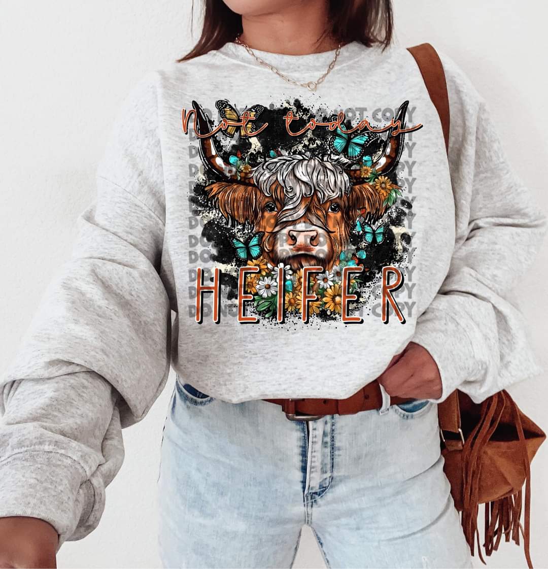 Not today heifer with butterflies DTF transfer