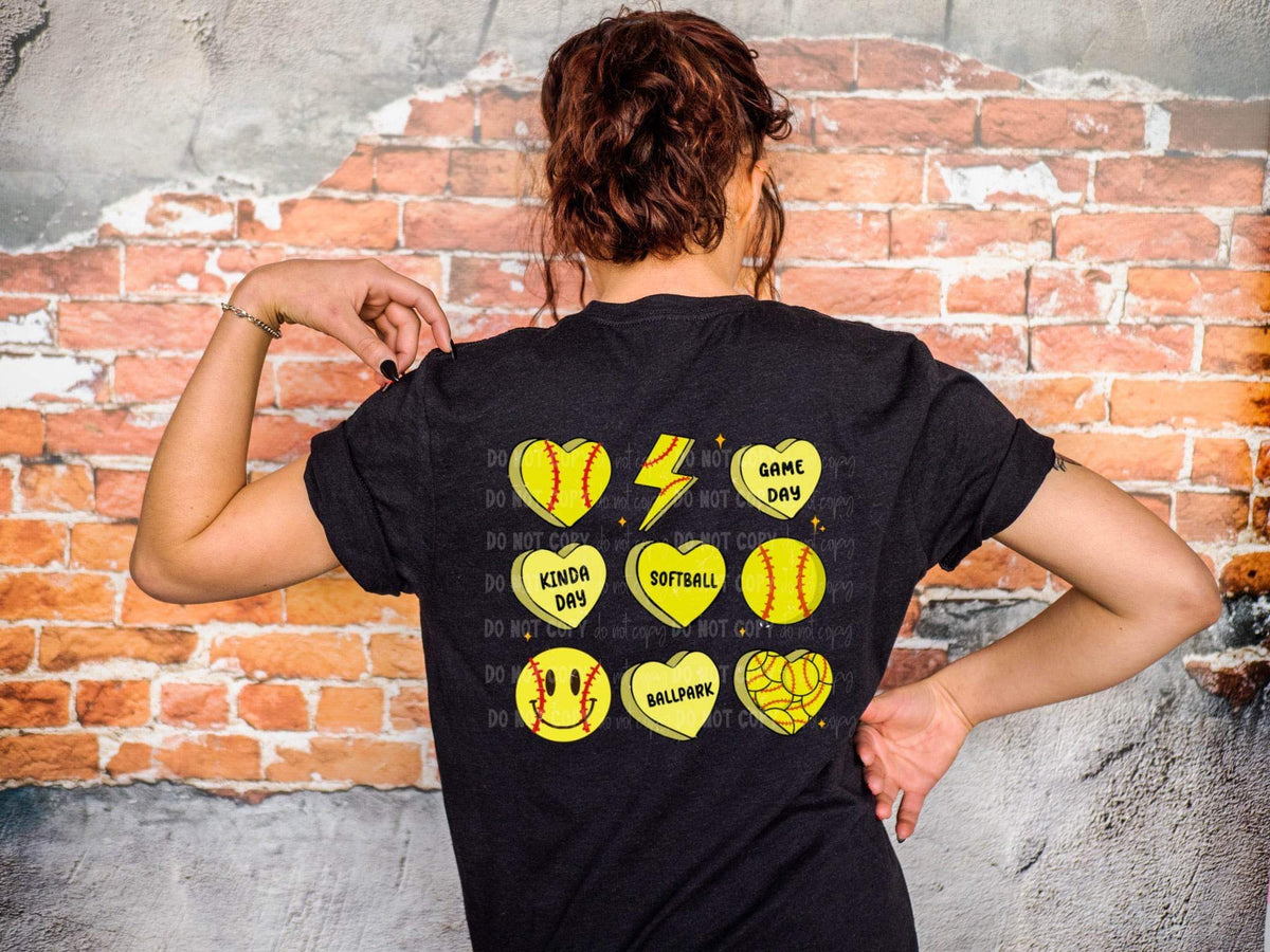 Softballs Hearts Lightning Bolts DTF TRANSFER