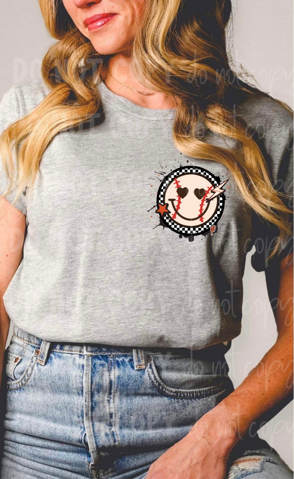 Baseball smiley (heart eyes, lightning bolt, stars, checkered background) CHOOSE SIZE DTF transfer