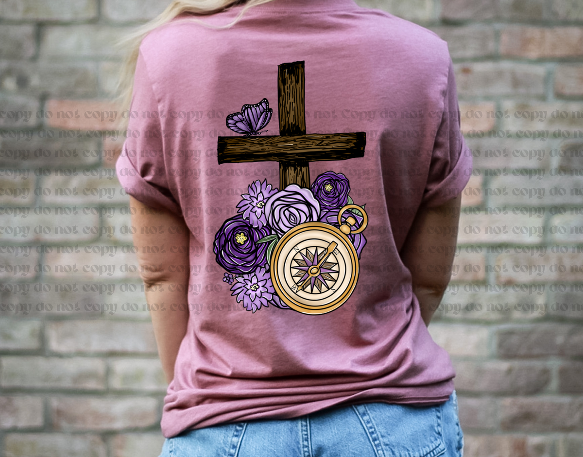 Cross with flowers and compass, matches a print with font (I'm a work in progress) 75363 DTF TRANSFER