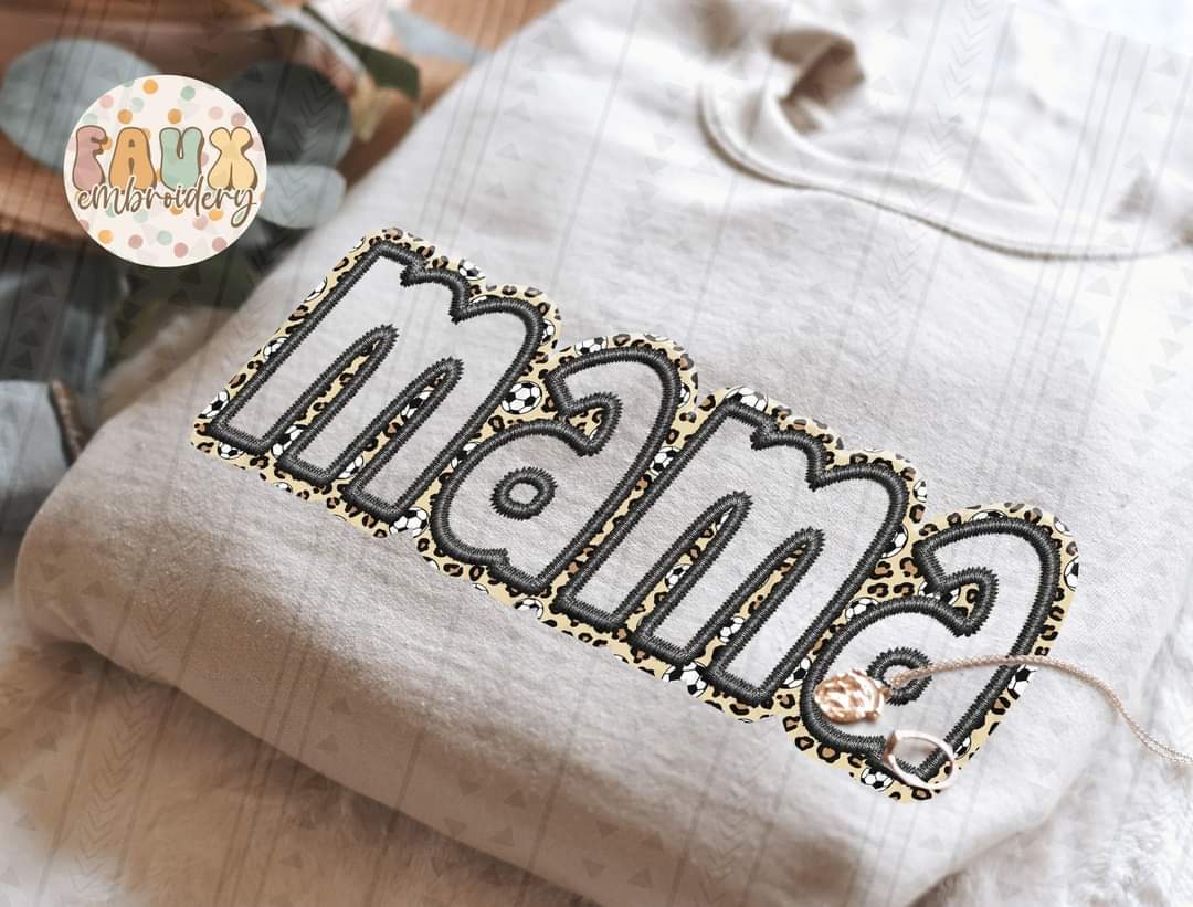 Faux embroidery leopard print soccer mama DTF TRANSFER