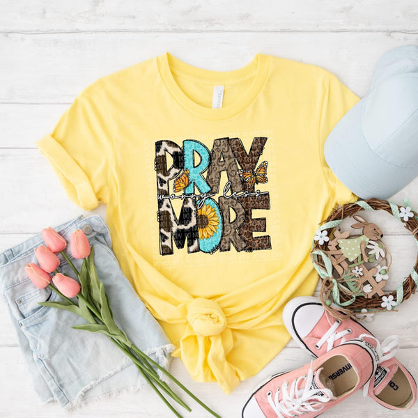 Pray More (turquoise sunflowers cow print greenery) DTF TRANSFER